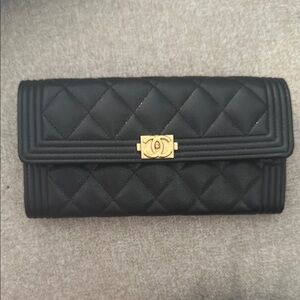 Chanel Black and Gold Quilted Wallet